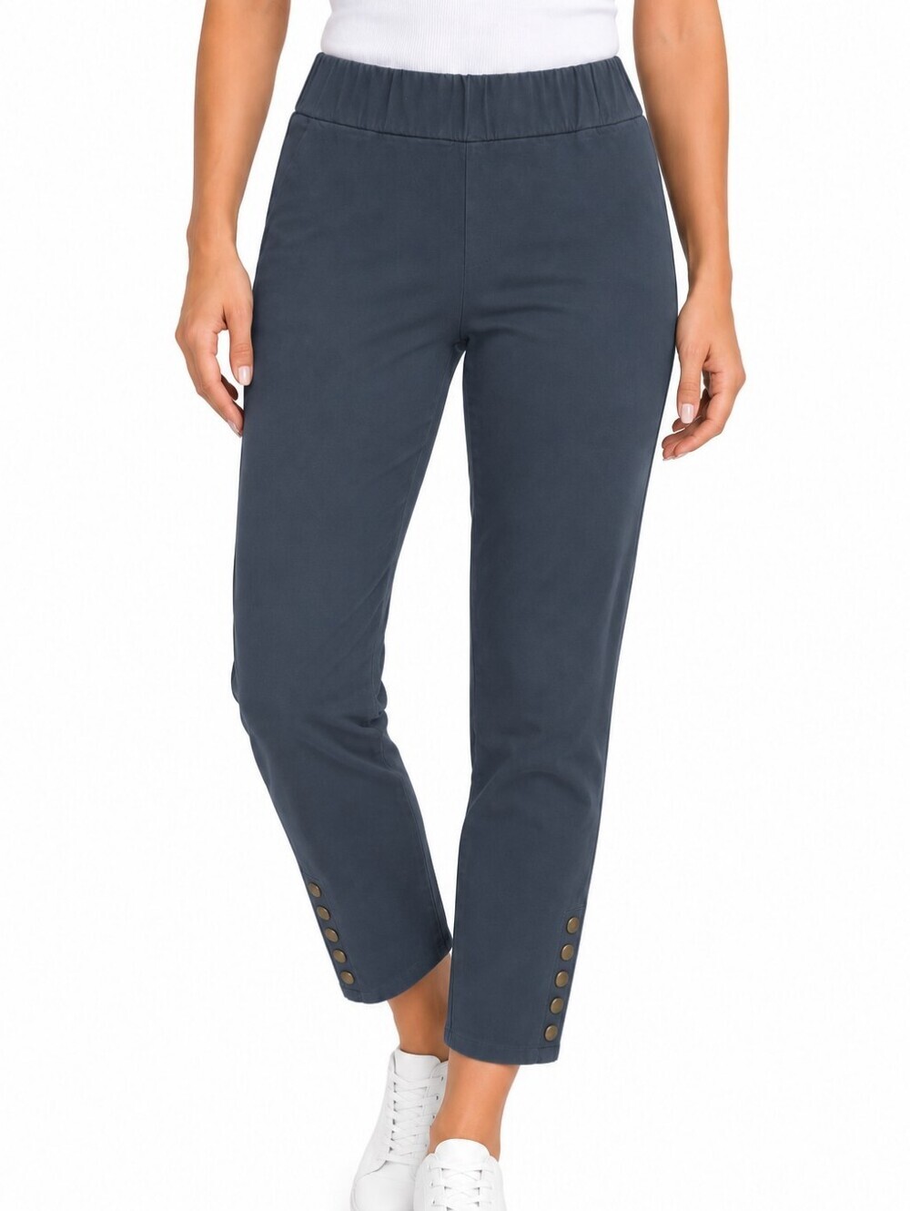 Soft Surtoundings Women's Button-Hem Pull-On Ankle Pants - Slate Blue Small